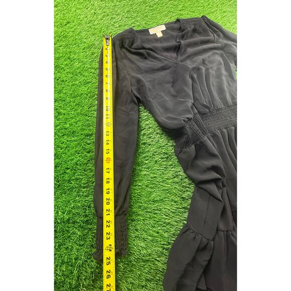 Michael Kors Black Long Sleeve Tiered Ruffle Mini Dress Smocked Waist Sz M Women - Picture 8 of 9